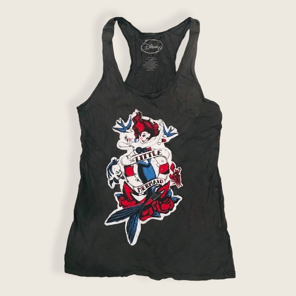 Disney Little Mermaid Vintage Distressed Gothic/Biker Teen Cartoon Light TankTop - Picture 5 of 5